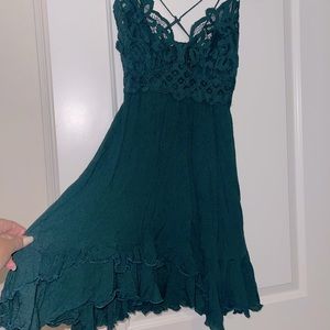 Free People ruffle mini dress dark green S